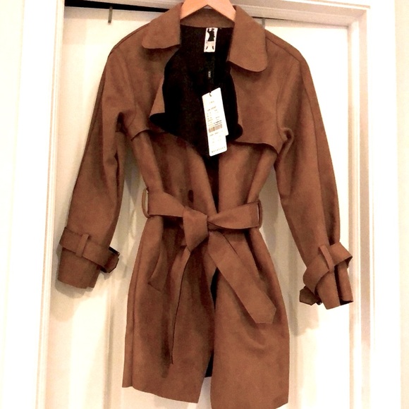 Faux Suede Trench  Coat - Picture 1 of 7